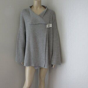 Diane Von Furstenberg Gray Chunky Wrap Wool Small Sweater